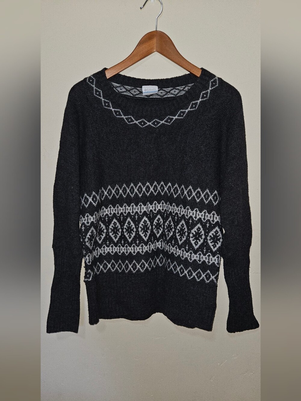 Columbia Women's Black & White Fair Isle Scoop Neck Sweater